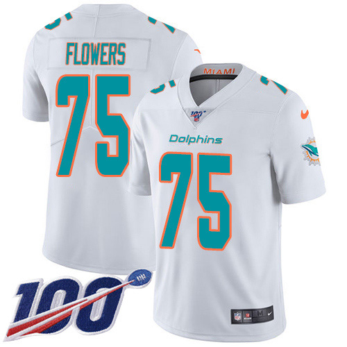 Miami Dolphins #75 Ereck Flowers White Men Stitched NFL 100th Season Vapor Untouchable Limited Jersey